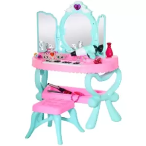 image of Homcom 2 In 1 Kids Vanity Dressing Table Play Set 13 Key Piano Keyboard Aged 3-6