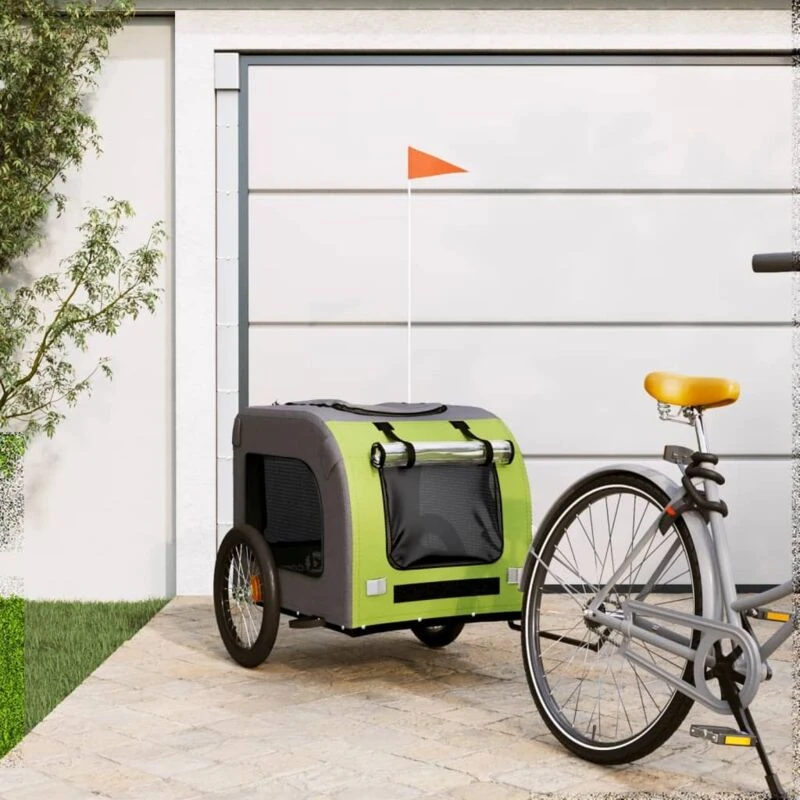 Image of VIDAXL Vidaxl - Pet Bike Trailer Green and Grey Oxford Fabric&Iron 8720845769284