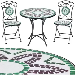 image of FLORALIS Mosaic Seating Group 3 Piece Set Metal 60cm 2 Chairs Foldable Garden Balcony Terrace Furniture - Deuba