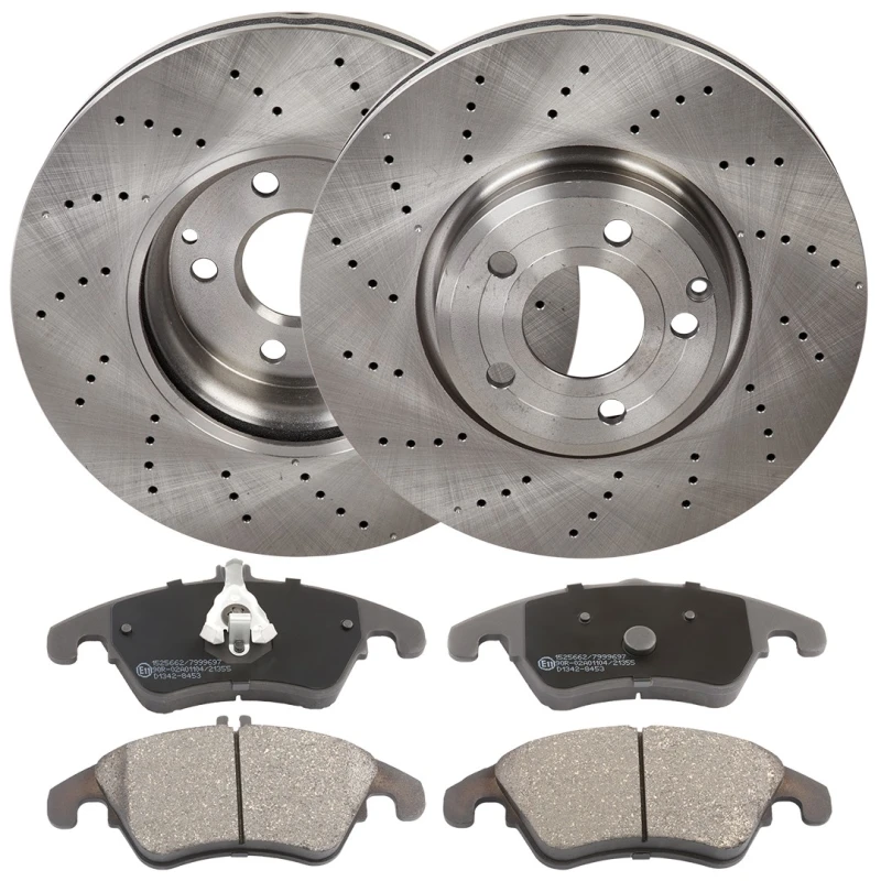 Image of RIDEX 3405B1945 Brake disc and pads set Front Axle, Brake Disc Type: perforated/vented, prepared for wear warning indicator Brake Set,disc brakes (34
