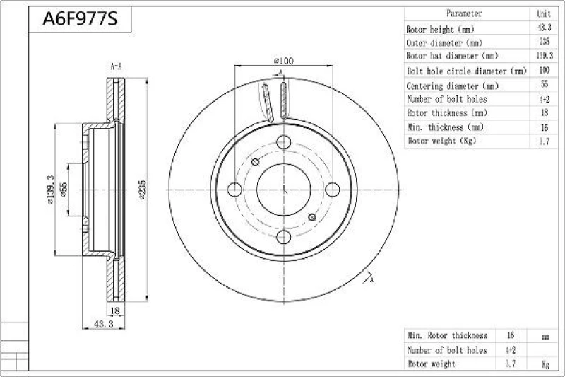 Image of AISIN Brake disc AISIN A6F977S