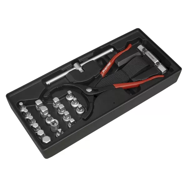 Image of Sealey TBT28 Tool Tray Oil Filter Wrench, Pliers & Drain Plug Set 21pc
