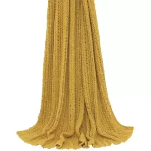 image of Riva Home Lilya Knitted Throw (140 x 180cm) (Ochre) - Ochre