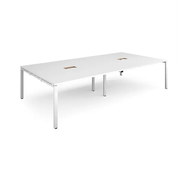 image of Adapt Rectangular Office Boardroom White Frame Meeting Table with Power Module Cut Out - 3200mm - white