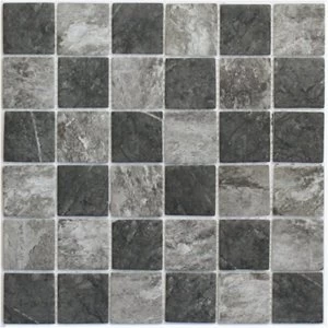 image of Formation Grey & white Glass & marble Mosaic tile (L)300mm (W)300mm