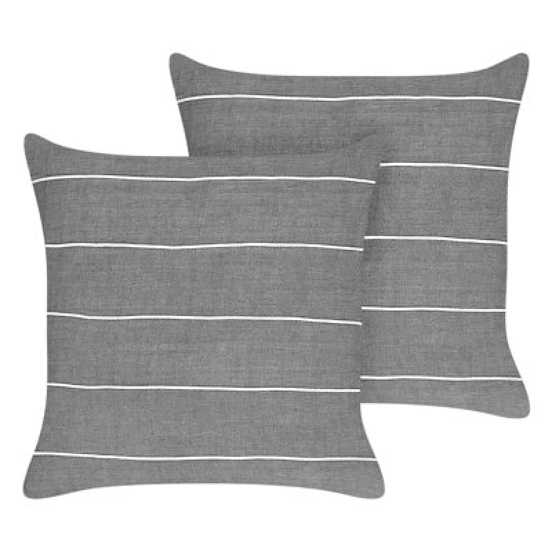 Image of Beliani Set Of 2 Decorative Cushions Milas Linen 50 X 50 Cm Grey Striped