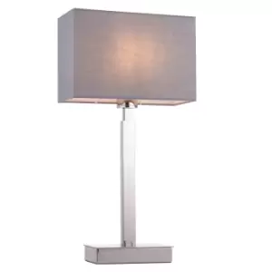 image of Table Lamp Chrome & Grey Fabric 60W E27 Bedside Light Base & Shade e10478