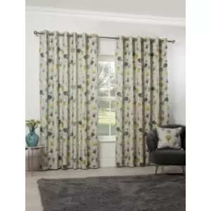 Image of Gordonjohnltd - Camarillo Floral Eyelet Curtains 66 x 90 Ochre Ready Made Lined Watercolour Flowers - Ochre