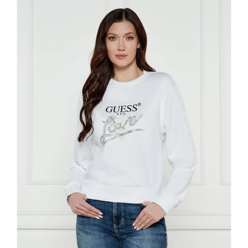 Image of Guess Womens triangle fleece sweatshirt Guess Blanc Female M