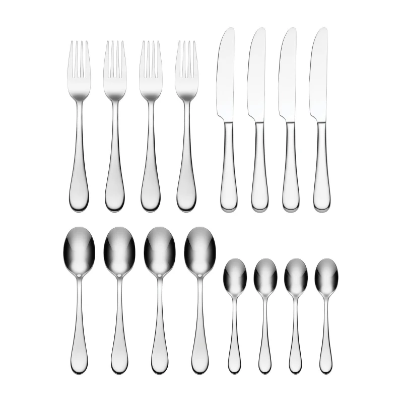 Image of Oneida Icarus 16 Piece Culterly Set, Stainless Steel, Rust Resistant, Dishwasher Safe Silver