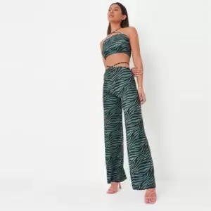 Missguided Wrap Striaght Leg Trouser Tiger - Green