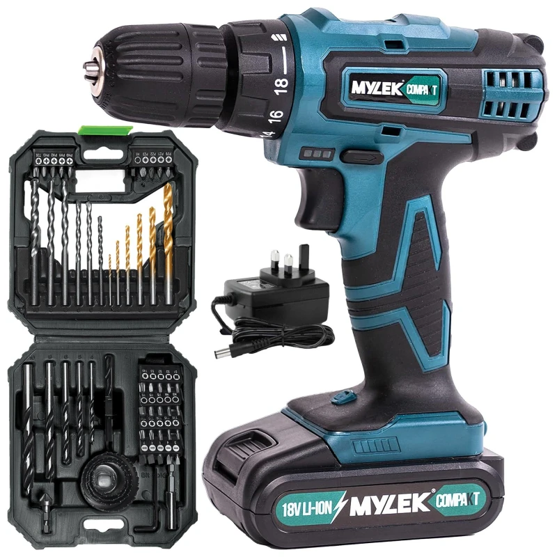 Image of MYLEK Cordless Drill VCB with 56 Piece Accessory Kit Green