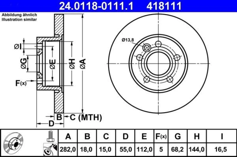 Image of ATE 24.0118-0111.1 Brake disc solid, Coated, High-carbon, with bolts/screws Brake Disc (82)