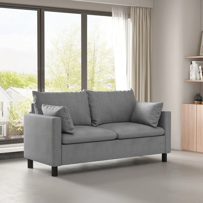 Image of MCC Direct Large Plush Padded Sofa/Couch Linen Fabric Settee - Laura Grey