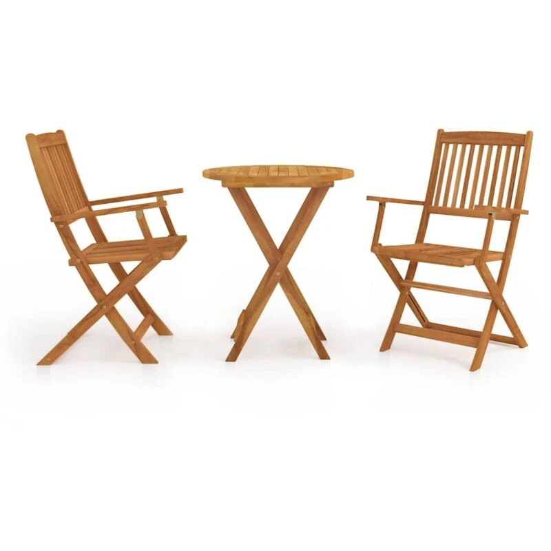 Image of vidaXL Outdoor Bistro Set 3 Piece Acacia Wood Folding Round Garden Table Chair