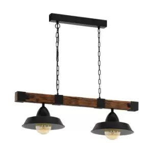 image of Hanging Ceiling Pendant Light Black & Rustic Wood 2 Bulb Kitchen Island Dining