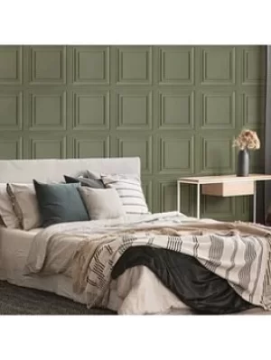 image of Fresco Fresco Wood Panel Sage Green Wallpaper