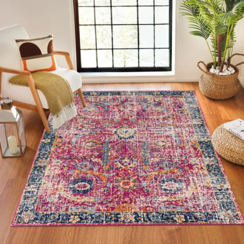 Image of Livabliss Vintage Oriental Boho Burgundy Kush Area Rug 200 X 275cm - Easy Care, Non Shedding, Ideal For Living Room & Bedroom