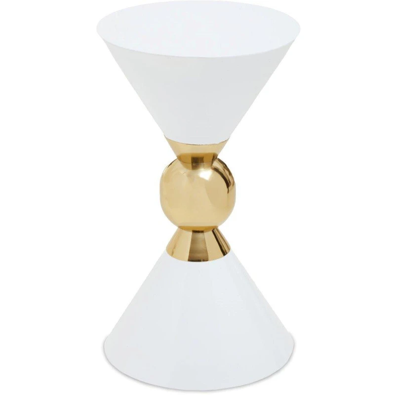 Image of Orsina Distinctive White And Gold Finish Side Table, Geometric Modern Side Table For Livingroom, Compact Side Table