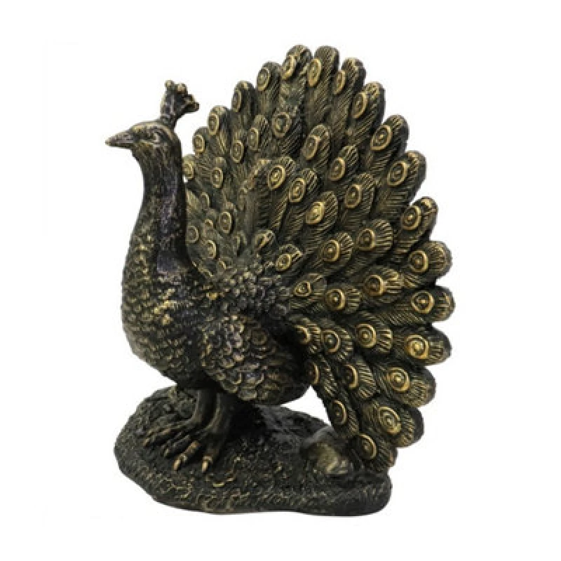 Image of Buttercup Farm Peacock Sculpture - Polyresin/limestone - L7.5 X W16.8 X H17cm - Bronze