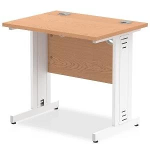 image of Trexus Desk Rectangle Cable Managed White Leg 800x600mm Oak Ref