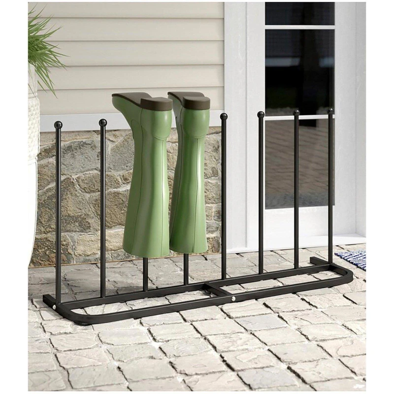 Image of House of Home Welly Stand 4 Pair Boot Shoe Storage Organiser Rank Indoor Outdoor Space Saver Black unisex