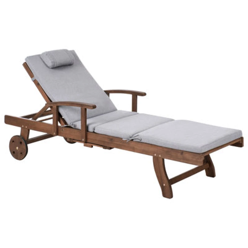 Image of Beliani Sun Lounger With Cushion Amantea Premium Acacia Wood Grey Melange