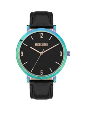 image of Missguided Missguided Black Pu Strap Watch With Black Dial