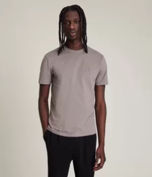 image of AllSaints Mens Brace Crew T-Shirt, Flint Grey, Size: XS