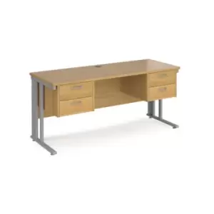 image of Office Desk Rectangular Desk 1600mm With Double Pedestal Oak Top With Silver Frame 600mm Depth Maestro 25 MCM616P22SO