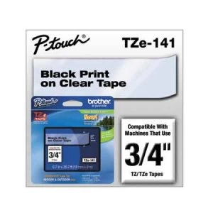 Image of Brother TZe741 P-touch Black on Clear Laminated Tape 18mm x 8m
