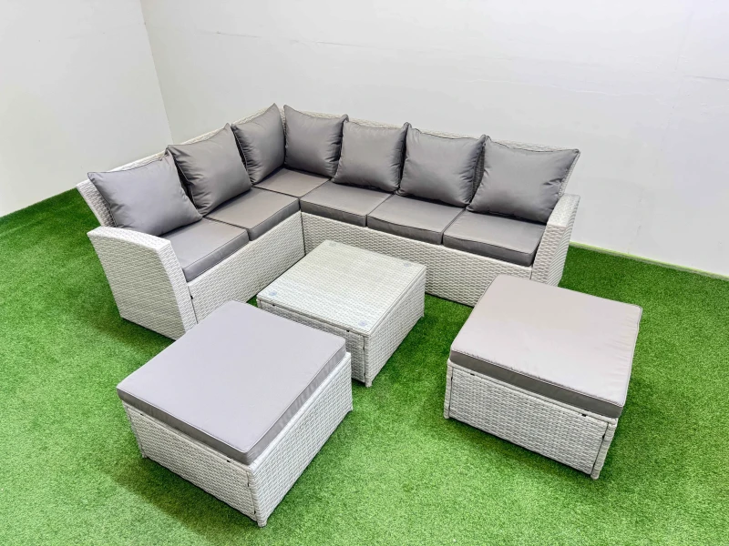 Image of Fimous 8 Seater Corner Sofa Sets with Coffee Table 2 Big Stools Light Grey Light Grey Unisex