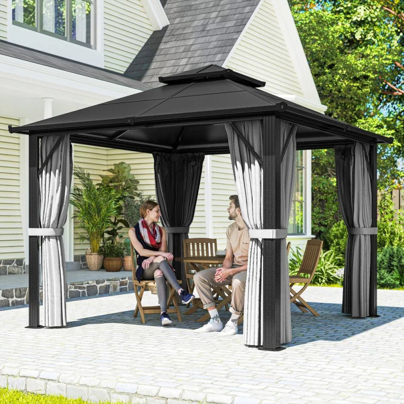 Image of Outsunny 3x3(m) Polycarbonate Hardtop Gazebo with Aluminium Frame, Grey Grey