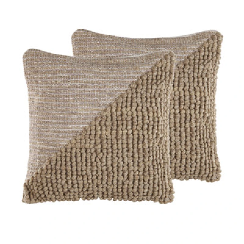 Image of Beliani Set Of 2 Decorative Cushions Aslanapa Cotton 45 X 45cm Beige Solid