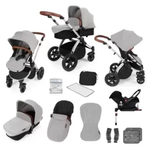 image of ickle bubba Stomp V3 Silver All-in-One Travel System With ISOFIX Base - Silver / Tan