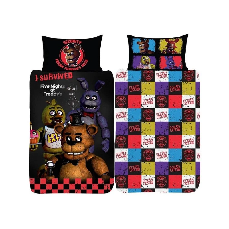 Image of Five Nights At Freddys Duvet Cover Set in Black Size: Single Black Unisex Single