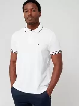Image of Tommy Hilfiger Logo Cuff Regular Fit Polo Shirt - White