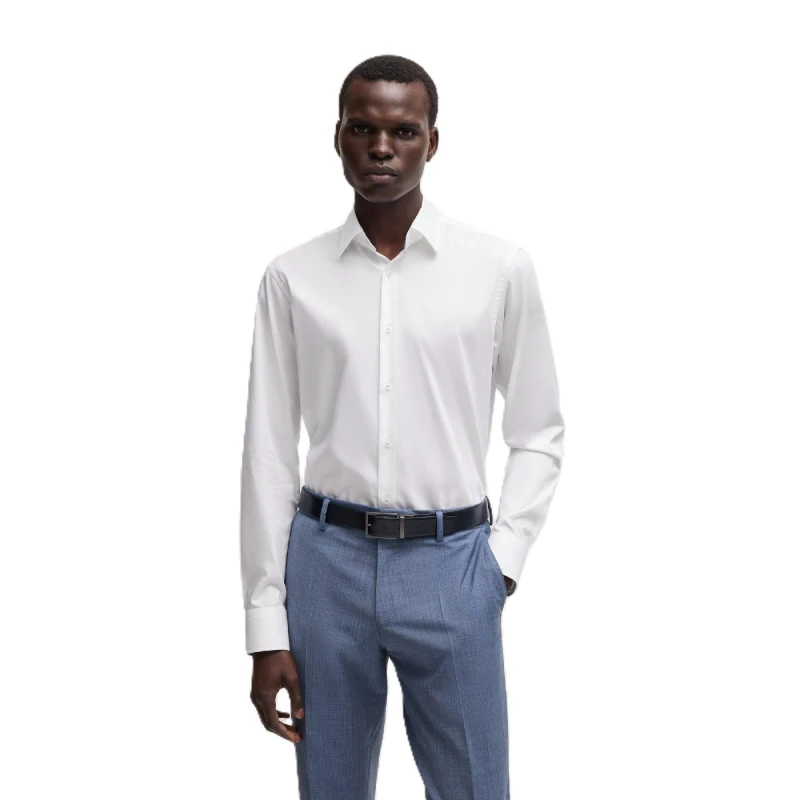 Image of Boss Mens H Joe Kent Long Sleeve Oxford Shirt - White Male 37