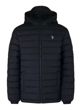 Image of U.S. Polo Assn. Boys Hooded Quilted Jacket - Black, Size Age: 10-11 Years