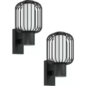 Image of 2 PACK IP44 Outdoor Wall Light Black Zinc Steel Cage 1x 28W E27 Porch Lamp