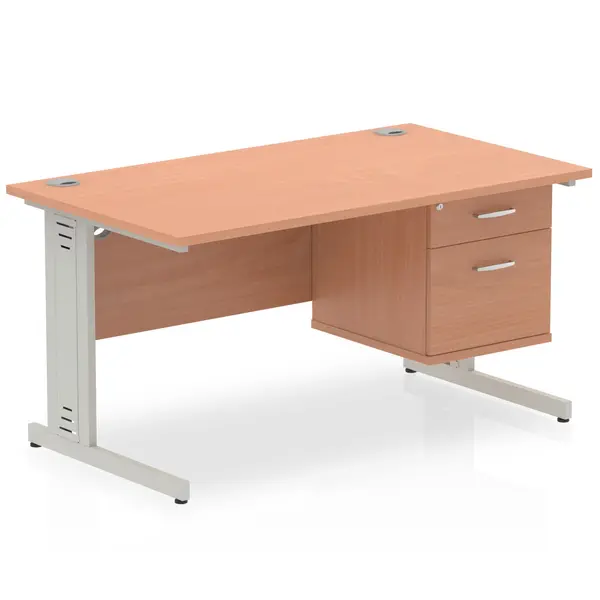 Image of Dynamic Office Solutions Impulse 1400mm Cable Managed Straight Desk With Fixed Pedestal I003456