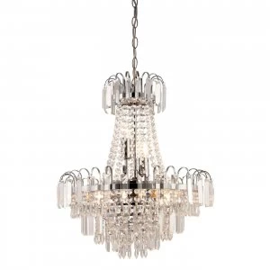 Image of 6 Light Ceiling Pendant Chrome, Clear Faceted Glass Beads, E14
