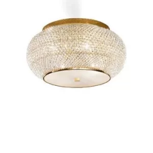 Image of Pasha 6 Light Ceiling Flush Light Gold with Crystals, E14