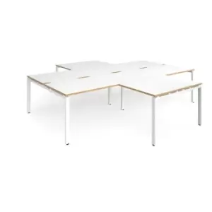 image of Bench Desk 4 Person With Return Desks 3200mm White/Oak Tops With White Frames Adapt