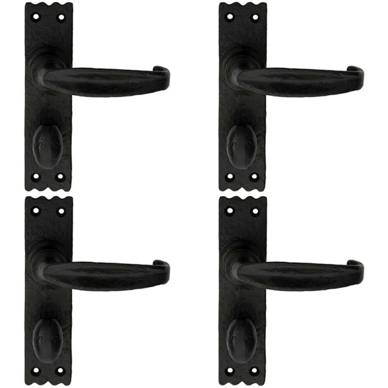 Image of Loops 4x PAIR Creased Style Lever on Slim Bathroom Backplate 156 x 38mm Black Antique Black