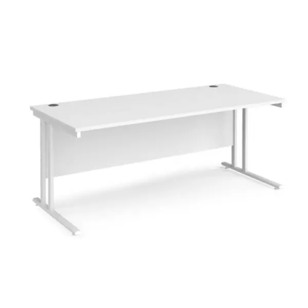 image of Office Desk 1800mm Rectangular Desk With Cantilever Leg White Tops With White Frames Maestro 25