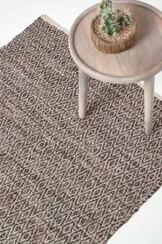 Image of Real Leather Handwoven Diamond Pattern Rug