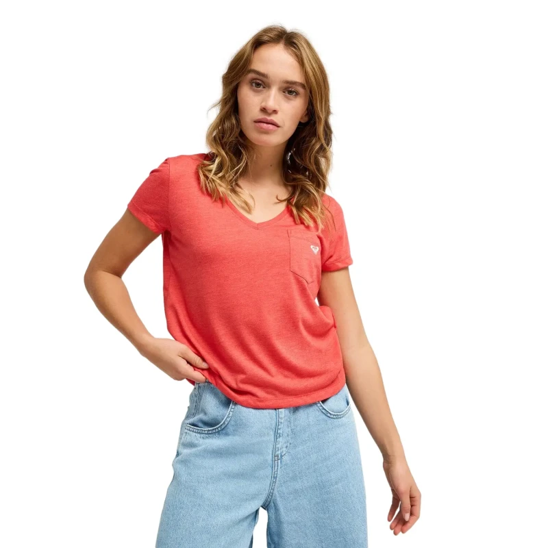 Image of Roxy Womens V-Neck T-Shirt with Back Print Roxy Laguna Green Rouge Female XS