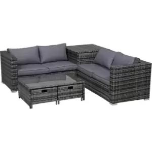 Image of Outsunny - 4 pcs Rattan Furniture Sofa Storage Table Set w/ 2 Drawers Table Grey