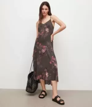 Image of AllSaints Womens Essey Nila Dress, Dark Khaki Green, Size: 6